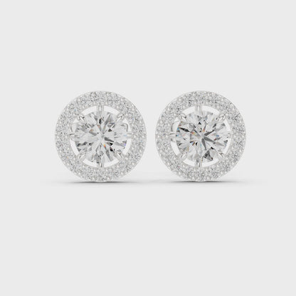Eternal Light Halo Round Diamond Stud Earrings in Silver