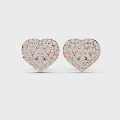 Amour Pave Round Diamond Stud Earrings in Rose Gold