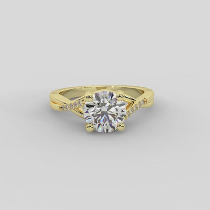 Veronica Twist Side Stone Radiant Diamond Engagement Ring in Yellow Gold