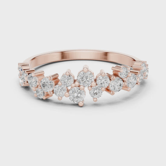 Wave Cluster Round Diamond Fashion Ring in Rose Gold
