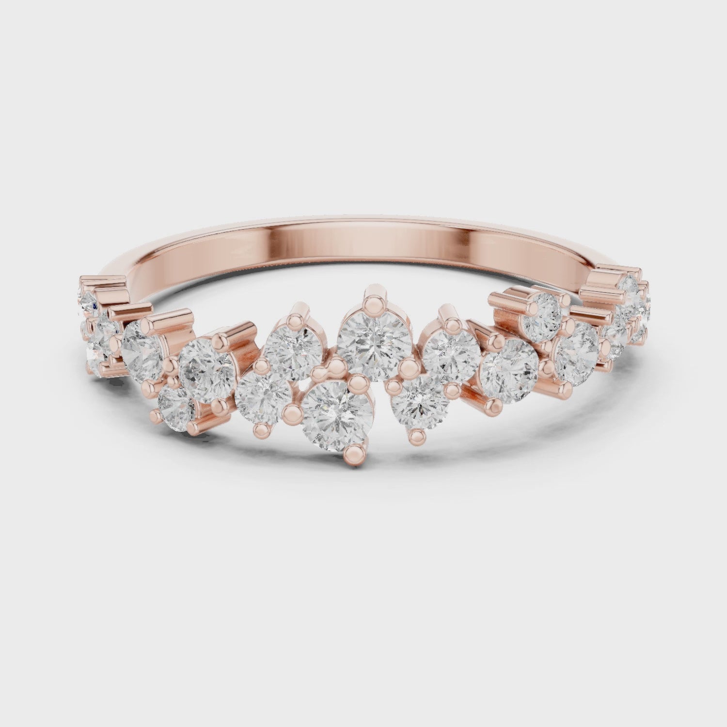 Wave Cluster Round Diamond Fashion Ring in Rose Gold