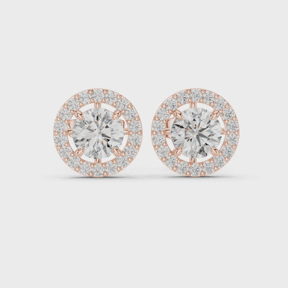 Eternal Light Halo Round Diamond Stud Earrings in Rose Gold
