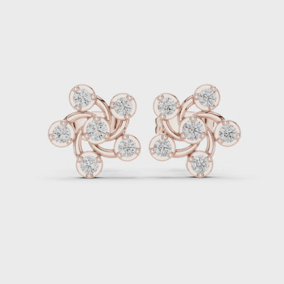 Celestia Pinwheel Round Diamond Stud Earrings in Rose Gold