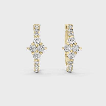 Starburst Cluster Round Diamond Huggie Earrings in Yellow Gold
