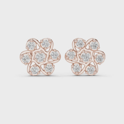 Fleur Royale Round Diamond Stud Earrings in Rose Gold