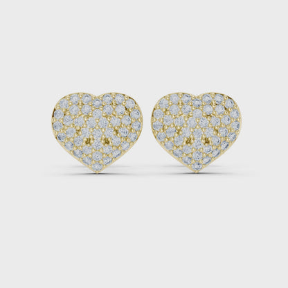 Amour Pave Round Diamond Stud Earrings in Yellow Gold