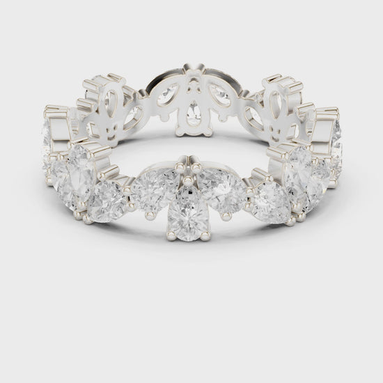 Petal Floral Pear Diamond Eternity Band in Silver