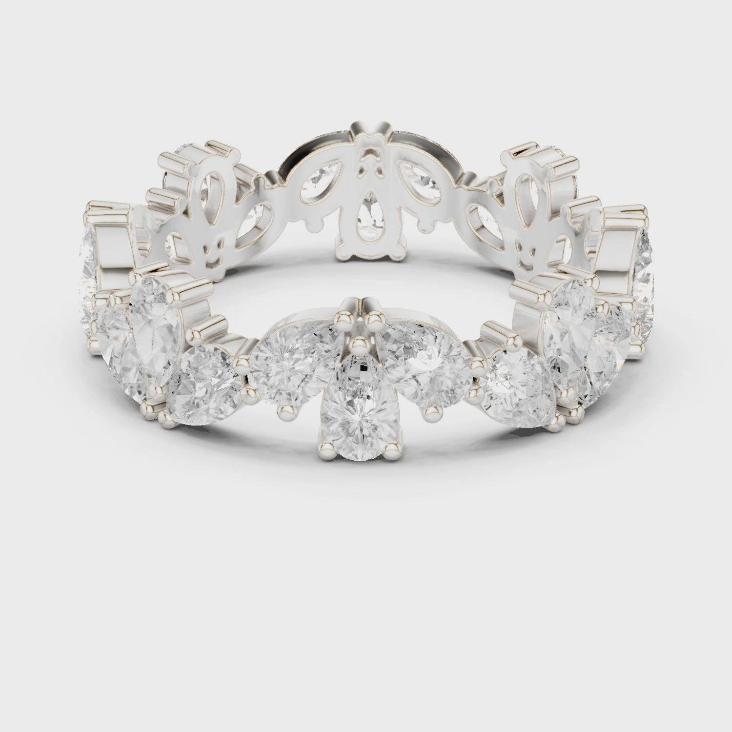 Petal Floral Pear Diamond Eternity Band in Silver
