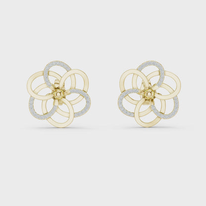 The Infinite Bloom Round Diamond Earrings in Yellow Gold