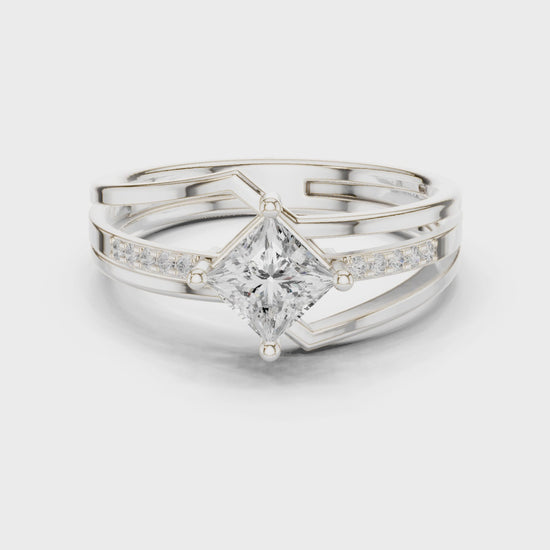 Eden Bypass Princess & Round Diamond Engagement Ring in Silver