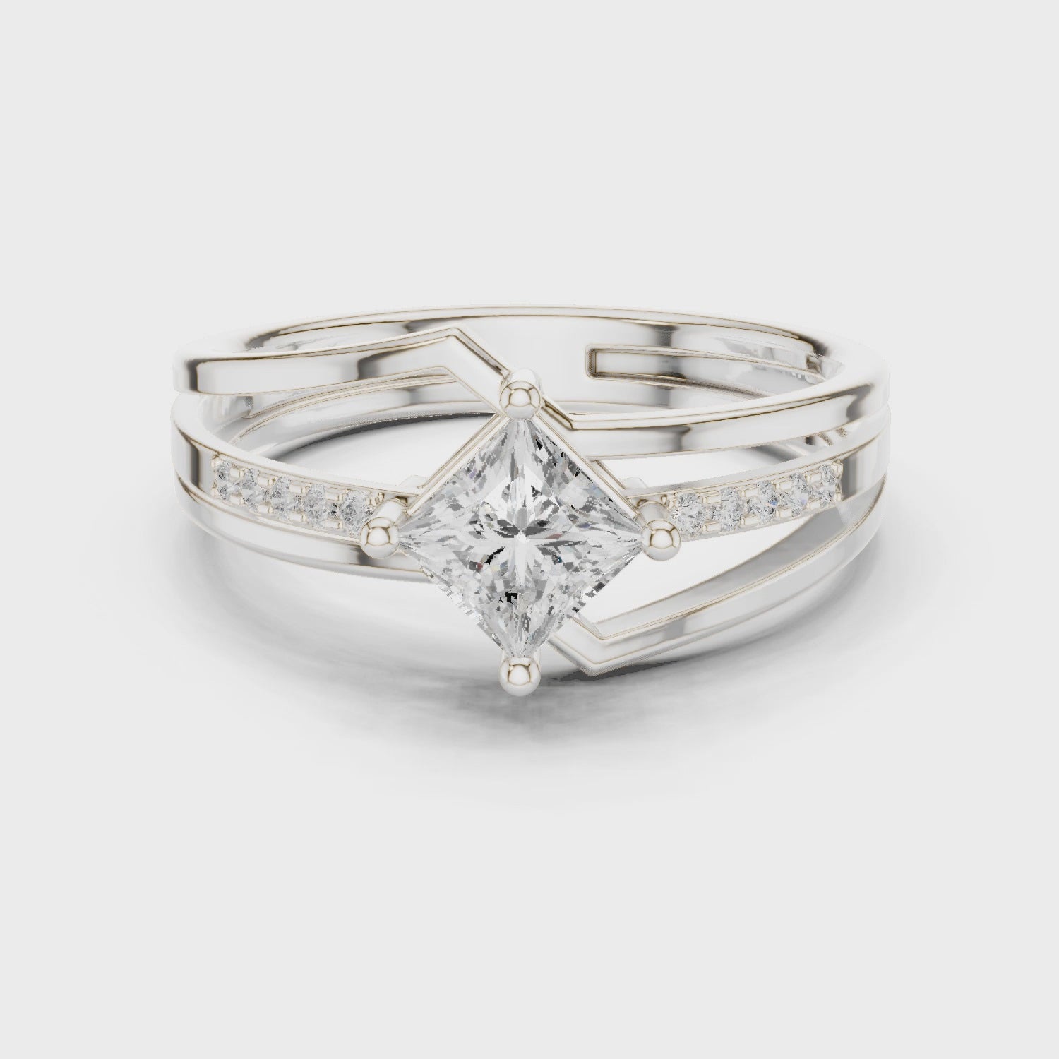 Eden Bypass Princess & Round Diamond Engagement Ring in Silver