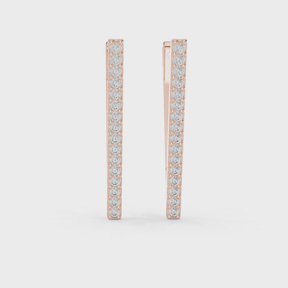 V-Line Pave Round Diamond Huggies Hoop Earrings in Rose Gold