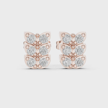 Verona Scallop Round Diamond Stud Earrings in Rose Gold