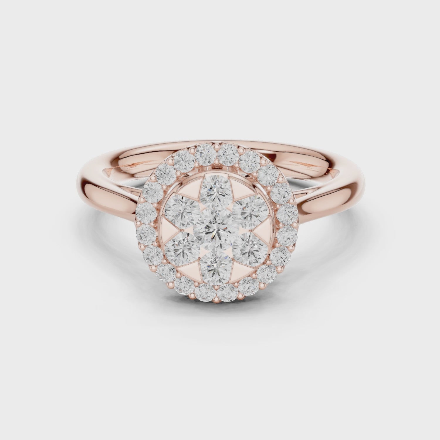 Starburst Halo Round Diamond Engagement Ring in Rose Gold