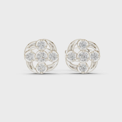 Woven Radiance Round Diamond Stud Earrings in Silver