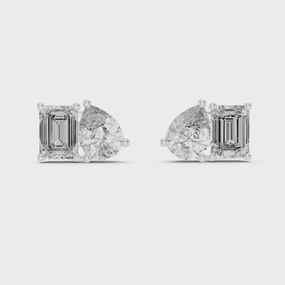 Juno Emerald & Oval Diamond Stud Earrings in Silver