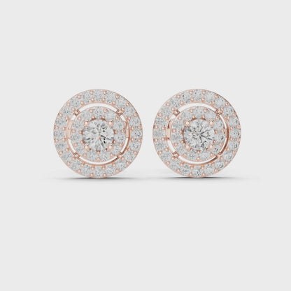 Luna Double-Halo Round Diamond Stud Earrings in Rose Gold