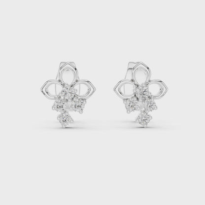 Enchanted Blossom Round Diamond Stud Earrings in Silver