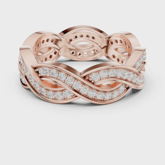 Crest Twist Round Diamond Eternity Band in Rose Gold