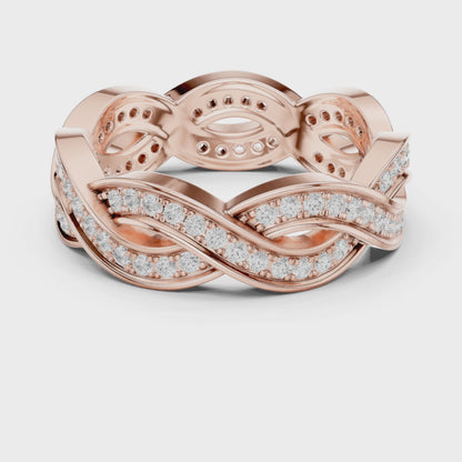 Crest Twist Round Diamond Eternity Band in Rose Gold