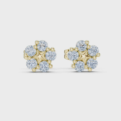 Stella Bloom Round Diamond Stud Earrings in Yellow Gold
