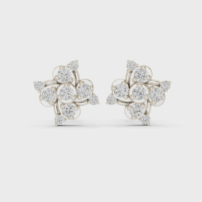 The Abstract Blossom Round Diamond Stud Earrings in Silver