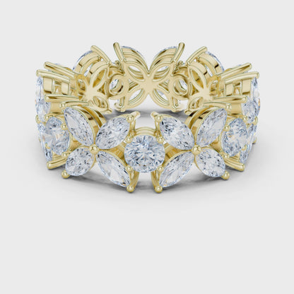 Petal Floral Marquise & Round Diamond Eternity Band in Yellow Gold