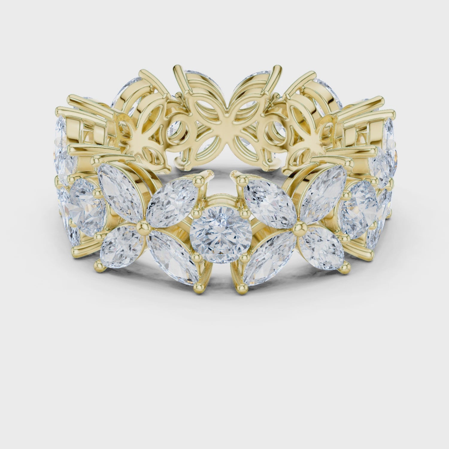 Petal Floral Marquise & Round Diamond Eternity Band in Yellow Gold
