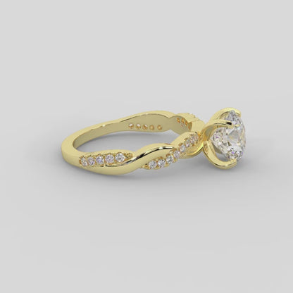 Twisted Side Stone Round Diamond Engagement Ring in Yellow Gold