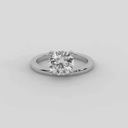 Chevron Elegance Solitaire Emerald Diamond Engagement Ring in Silver