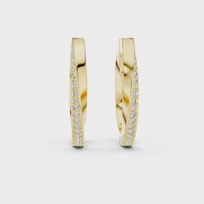 Wave Twist Round Diamond Hoop Earrings in Yellow Gold