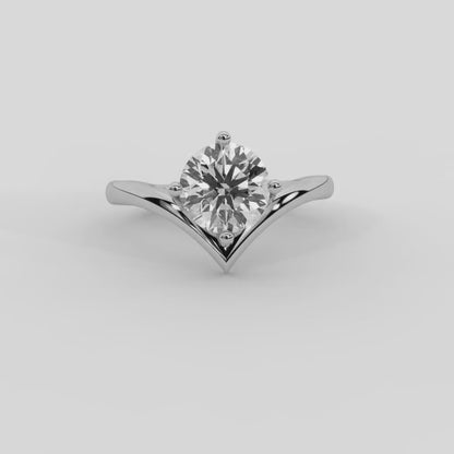 Evelyn Chevron Solitaire Emerald Diamond Engagement Ring in White Gold