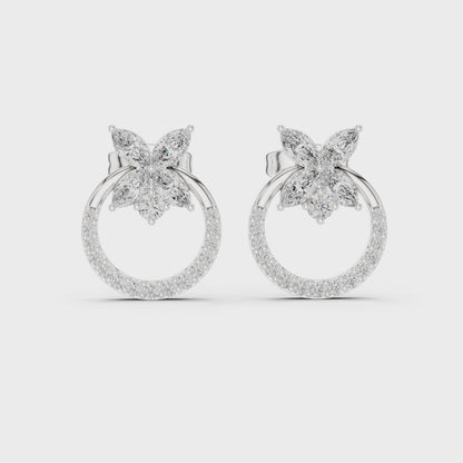 Petal Floral Marquise & Round Diamond Stud Earrings in Platinum
