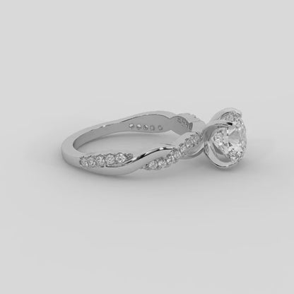 Twisted Side Stone Cushion Diamond Engagement Ring in Platinum