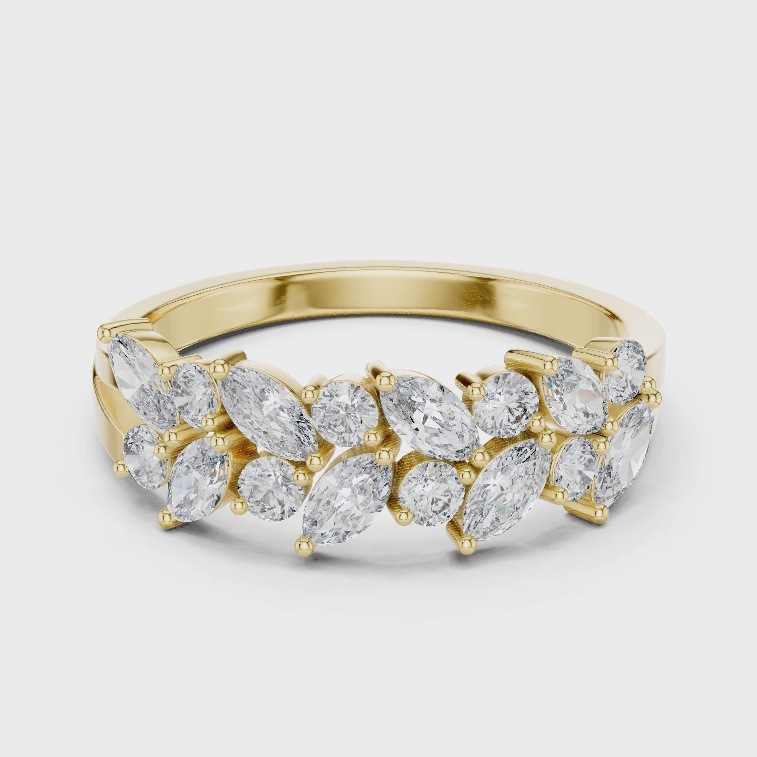 Petal Cluster Marquise & Round Diamond Fashion Ring in Yellow Gold