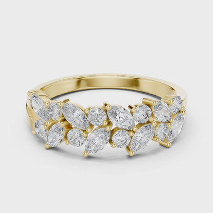 Petal Cluster Marquise & Round Diamond Fashion Ring in Yellow Gold