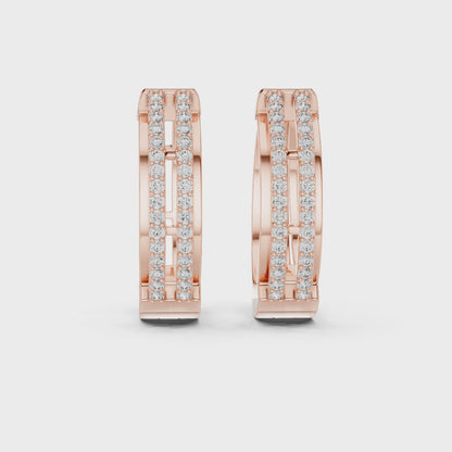 Iris Round Diamond Hoop Earrings in Rose Gold