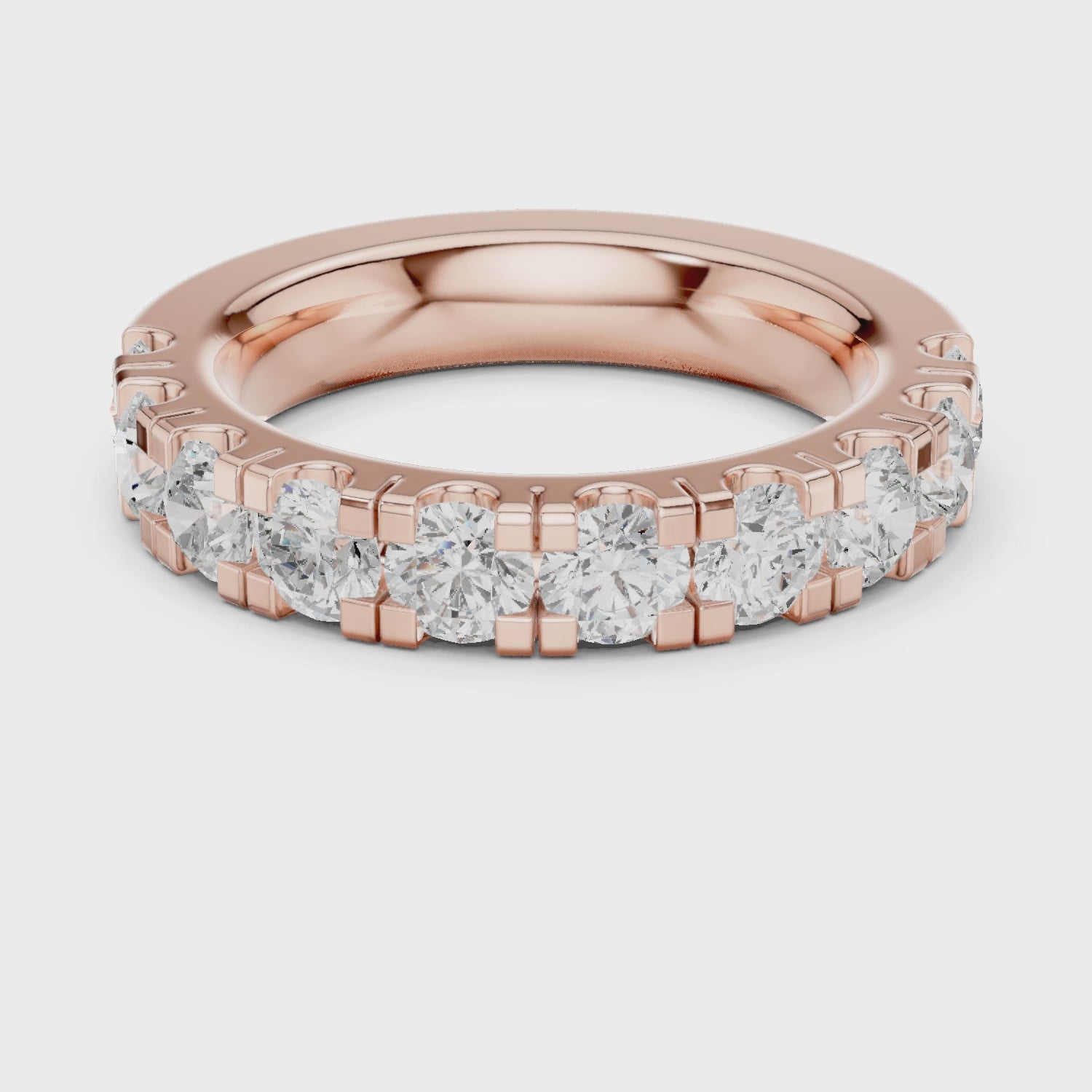 Crest Bar Round Diamond Eternity Band in Rose Gold