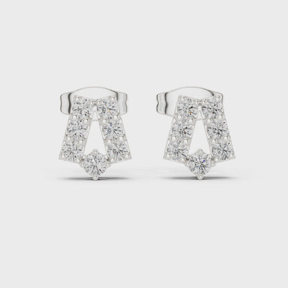 Chevron Essence Round Diamond Stud Earrings in Silver