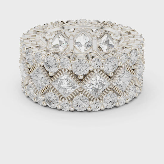 Crest Cluster Princess & Round Diamond Eternity Band in Silver