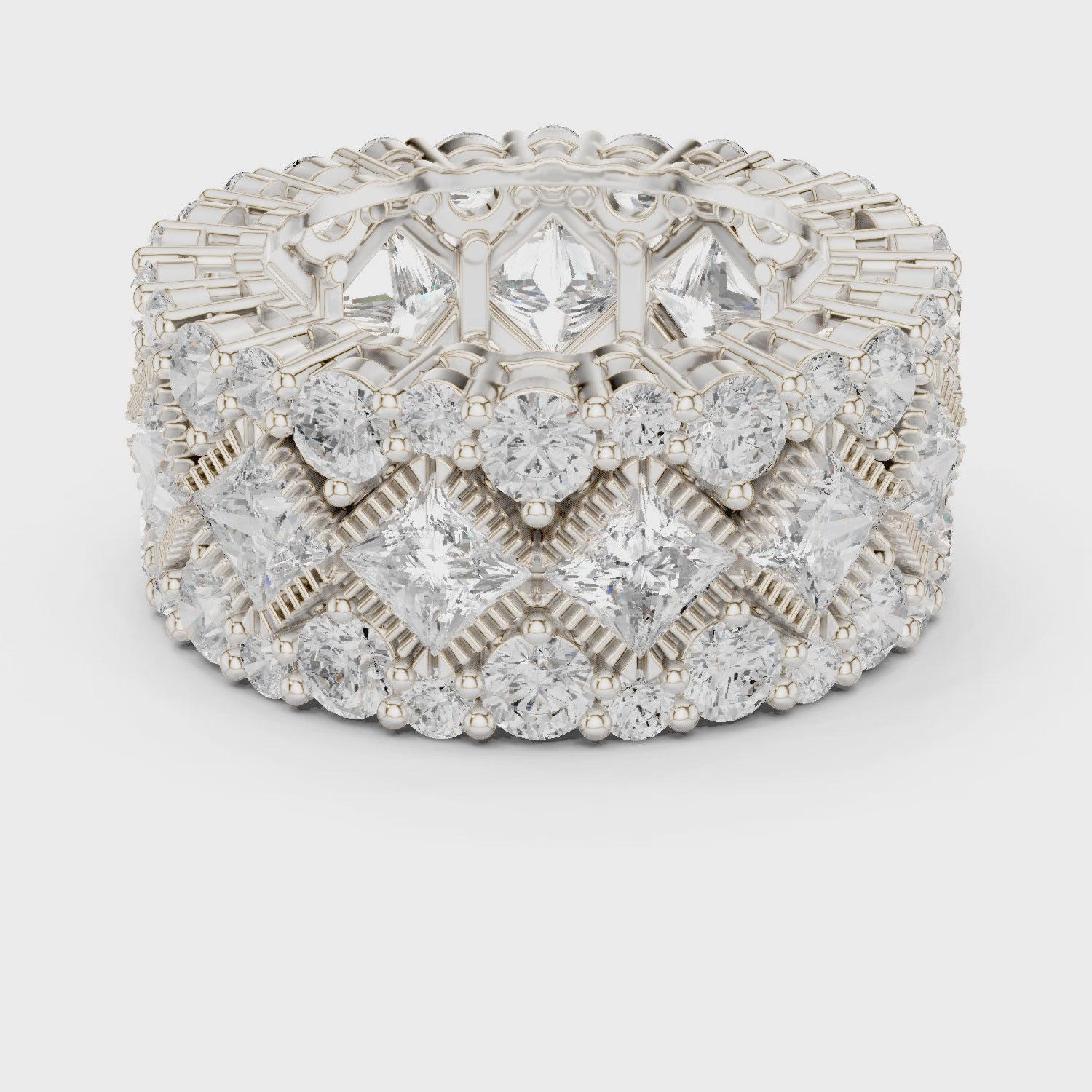 Crest Cluster Princess & Round Diamond Eternity Band in Silver