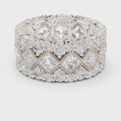 Crest Cluster Princess & Round Diamond Eternity Band in Silver