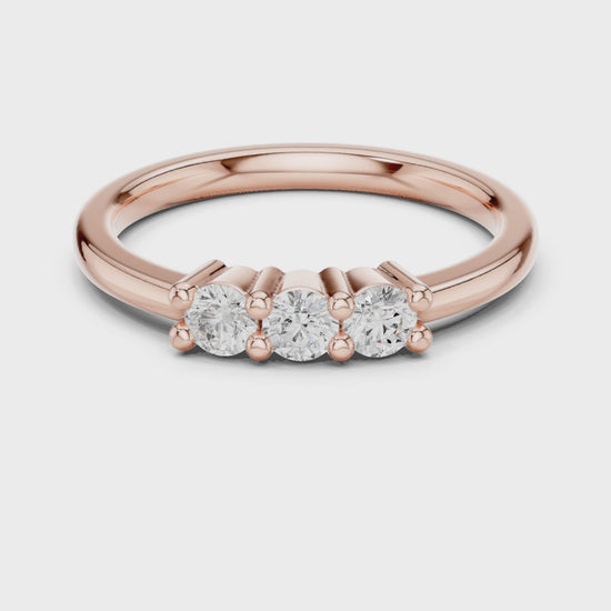Celeste Three-Stone Round Diamond Ring in Rose Gold