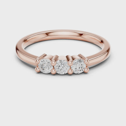 Celeste Three-Stone Round Diamond Ring in Rose Gold