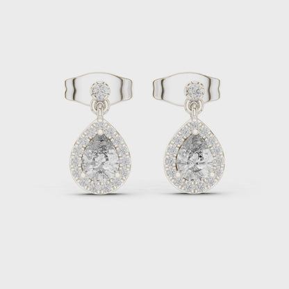 Celeste Halo Pear & Round Diamond Drop Earrings in Silver