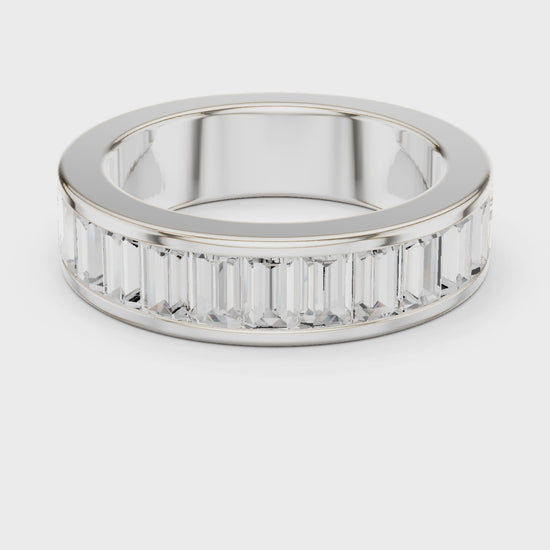 Crest Channel Emerald Diamond Eternity Band in Silver