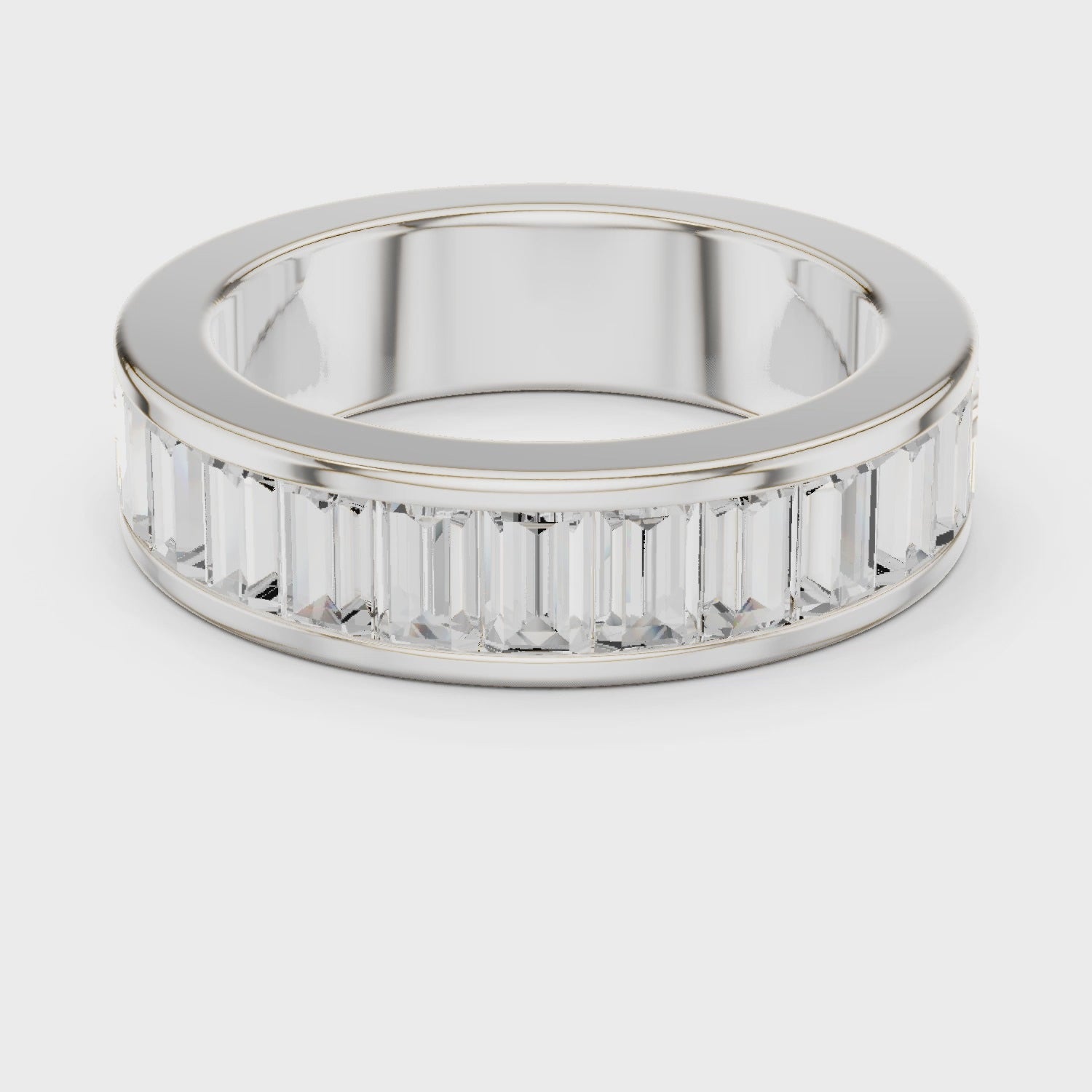 Crest Channel Emerald Diamond Eternity Band in Silver