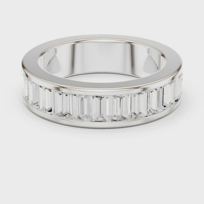 Crest Channel Emerald Diamond Eternity Band in Silver