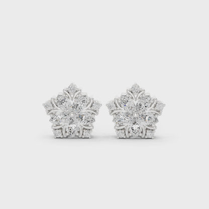 Subtle Floral Marquise & Round Diamond Stud Earrings in Platinum