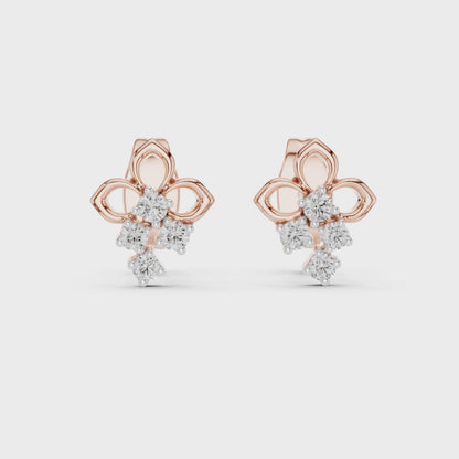 Enchanted Blossom Round Diamond Stud Earrings in Rose Gold